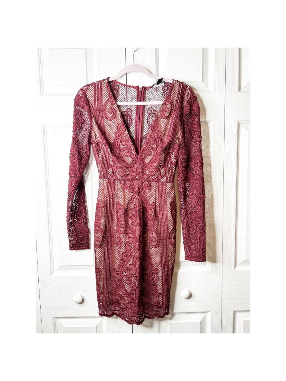 STYLESTALKER Laney Red Lace Long Sleeve Mini Dress Women's Size Small S